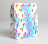Сумочка пакет картон 230*270мм Единорожки Голография Арт-5307564