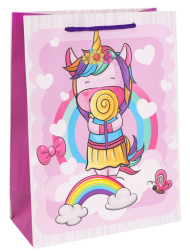 Сумочка пакет картон 260*320*100мм Единорог с леденцом Арт-3133 L