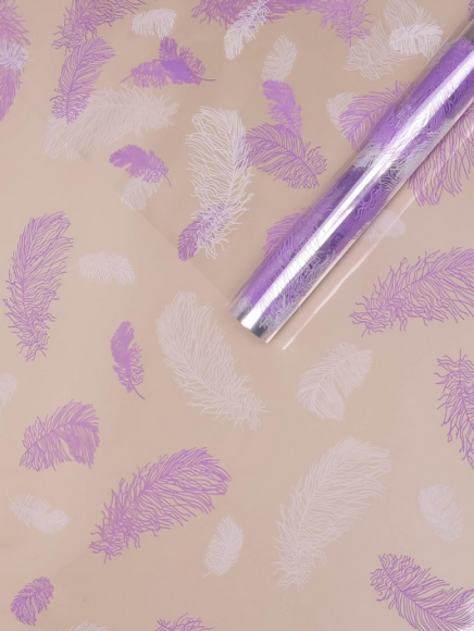 Пленка прозрачная с рисунком Пёрышки Сиреневая 60см*8м Пленка прозрачная с рисунком Пёрышки Сиреневая 60см*8м