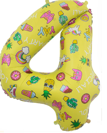 Шар ЦИФРА фольгированный № 4 34"86см Жёлтый Весёлые картинки Шар ЦИФРА фольгированный № 4 34"86см Жёлтый Весёлые картинки