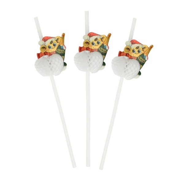 Трубочки для коктейля С новым годом обезьянка с шампанским (1уп/6шт) 1110446