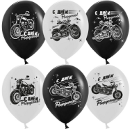 Шар латексный 12/30см пастель С Днем Рождения мотоциклы 1уп/25шт Арт 612821