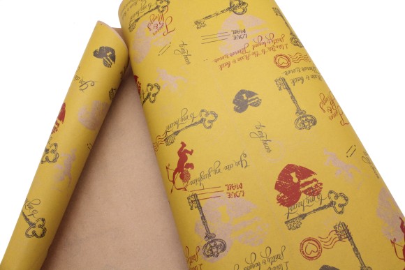 Бумага крафт Купидон жёлтый/красный/черный на коричневом 700мм