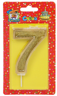 Свеча Цифра 7 Золотой глиттер Арт-5981