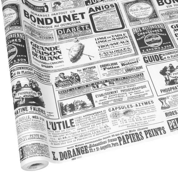 Бумага крафт Винтажная газета черная на белом 70см*10м 75гр