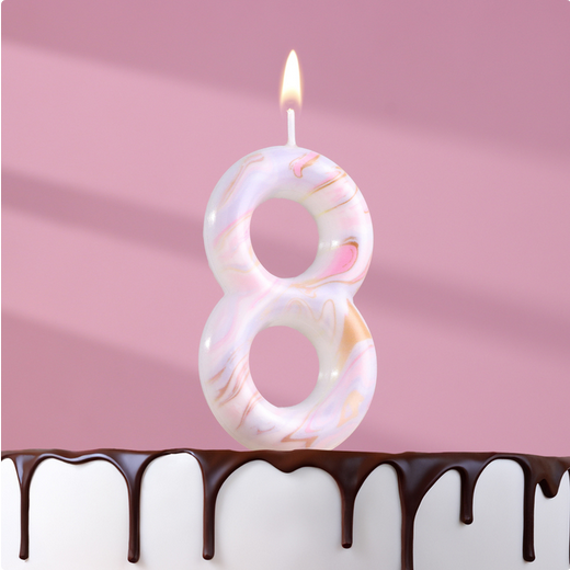 Свеча Цифра 8 Белый мрамор Гигант Арт-6990827