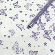 Пленка прозрачная с рисунком Летящие Бабочки Сиреневая 70см/200гр