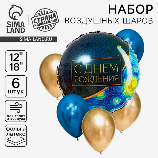 Фонтан из шаров С Днём рождения 6шт латекс+фольга Арт-7394873