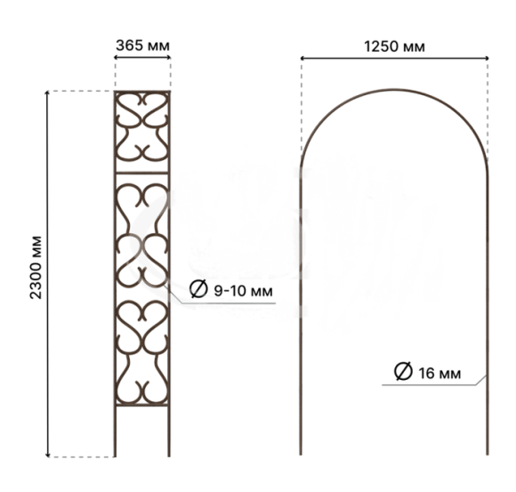 Арка садовая разборная Антик 230×125×37см металл