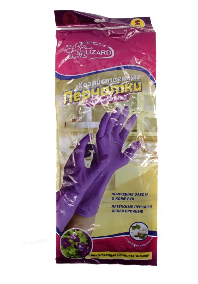 Перчатки Резиновые Ice-Lizard Сиреневые р-р S 1уп/3пары (1уп/12пар) с запахом фиалки