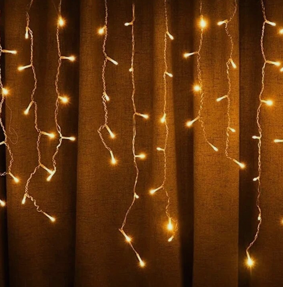 Электрогирлянда Штора 4м Дождик Жёлтый свет (дождик 40см+60см) Арт-1245