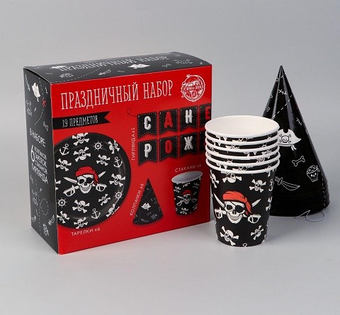Набор бумажной посуды Пиратский 6 персон + 1 гирлянда Арт-5216756