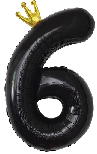 Шар ЦИФРА фольгированный № 6 40"102см Чёрный с короной