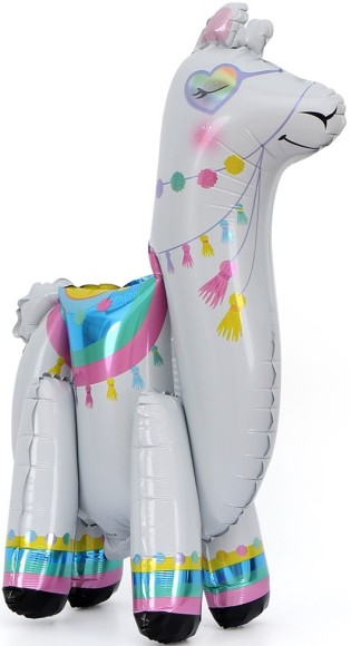 Шар фольгированный 26/66см ходячая фигура Лама Альпака в радужных очках белый