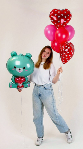 Фонтан из шаров Бирюзовый мишка с букетом 7шт латекс+фольга Арт-10270962