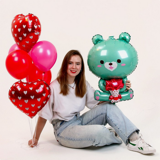 Фонтан из шаров Бирюзовый мишка с букетом 7шт латекс+фольга Арт-10270962