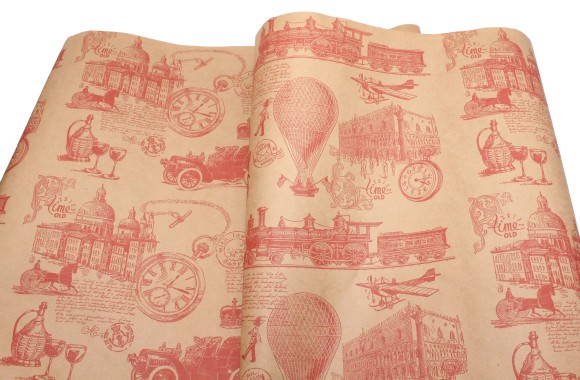 Бумага крафт Европа старое время красный на коричневом 70см*8,5 Бумага крафт Европа старое время красный на коричневом 70см*8,5