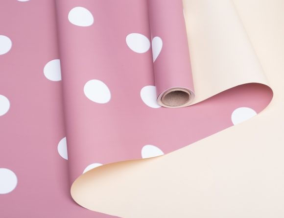 Пленка матовая двухсторонняя Горох Белый на Розовом/Жёлтый 60см/10м Пленка матовая двухсторонняя Горох Белый на Розовом/Жёлтый 60см/10м