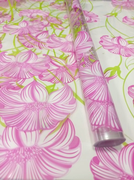 Пленка прозрачная с рисунком Наоми Бело-Малиново-Салатовая 70см/200гр