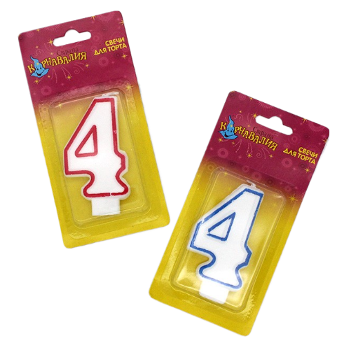 Свеча Цифра 4 Красная-Синяя окантовка 403514
