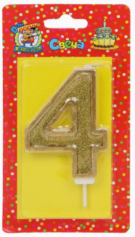 Свеча Цифра 4 Золотой глиттер Арт-5978