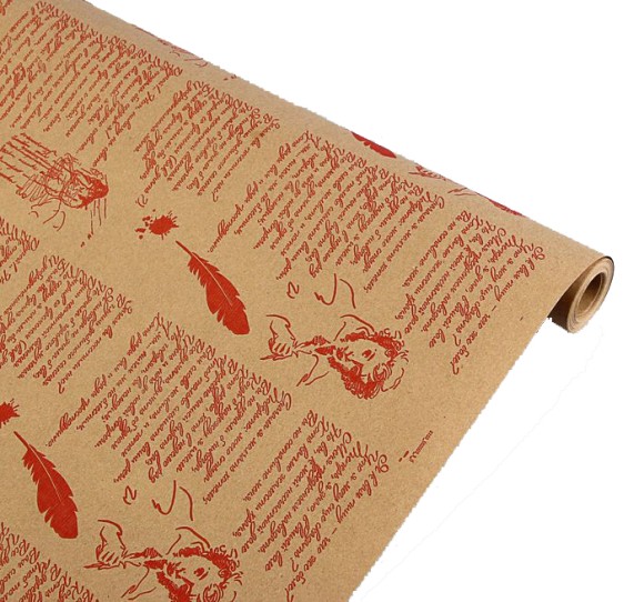 Бумага крафт Пушкин красный на коричневом 70см*9,5м Бумага крафт Пушкин красный на коричневом 70см*9,5м
