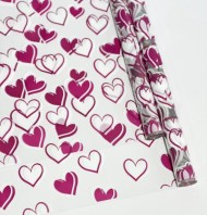Пленка прозрачная с рисунком Сердечки Бело-Фуксия 70см/10ярд