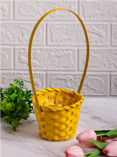 Корзина плетеная Бамбук D-13/H-9.5/28см Жёлтая