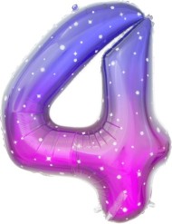 Шар ЦИФРА фольгированный № 4 34"86см Сиреневый Сияющий космос градиент