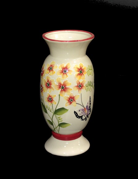 Ваза керамическая Желтые цветы с бабочкой Класическая Арт-J2819-a18 Н-29см