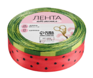 Лента Атласная с рисунком 25мм*22ярд Арбуз