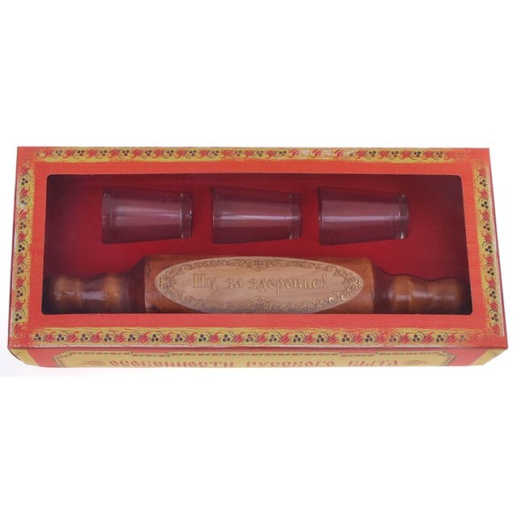 Скалка с рюмками Ну, за здоровье, 30*6см, дерево Арт-561998