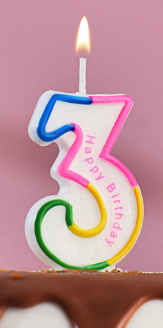 Свеча Цифра 3 Цветная полосочка Арт-653618