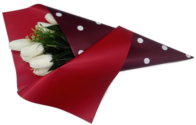 Пленка Листами Матовая Горох Белый на Бордовом 58с/58см (1уп/10шт) Цена за лист