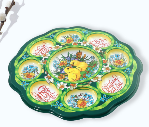 Пасхальная подставка пластик на 8 яиц и Кулич Цыплята в цветах Арт-5244497