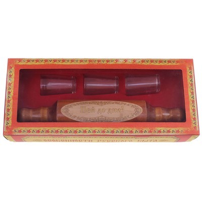 Скалка с рюмками Пей до дна, 30*6см, дерево Арт-561996