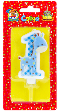 Свеча Цифра 1 Жирафик синий С-8305