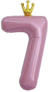 Шар ЦИФРА фольгированный № 7 40"102см Розовый с короной