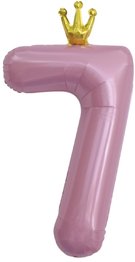 Шар ЦИФРА фольгированный № 7 40"102см Розовый с короной