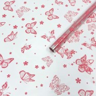 Пленка прозрачная с рисунком Летящие Бабочки Розовая 70см/200гр