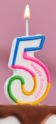Свеча Цифра 5 Цветная полосочка Арт-653620