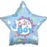 Шар фольгированный 18/46см Звезда Аист принес мальчика голубой