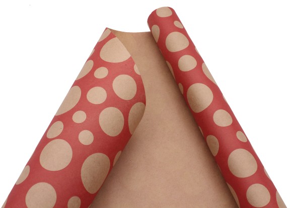 Бумага крафт Европа шары большие красный на коричневом 70см*8,5