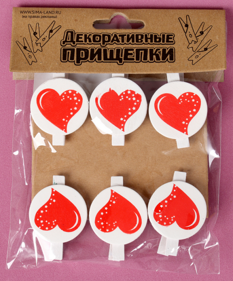 Прищепка Сердечки Арт-10063009 (1уп/6шт) Цена за штуку