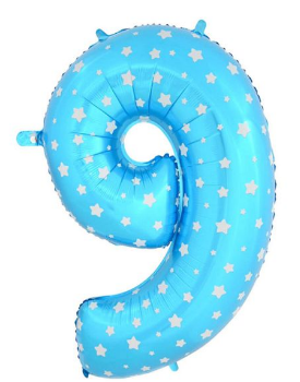 Шар ЦИФРА фольгированный № 9 40"102см Звёздочки голубой