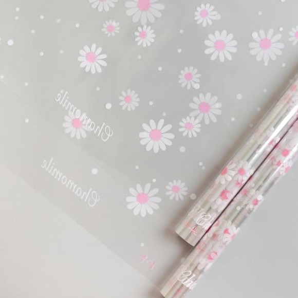 Пленка прозрачная с рисунком Ромашка Бело-Розовая 70см/200гр