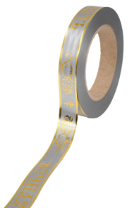 Лента Вечная память 2см*50ярд с Золотая полоса Серая