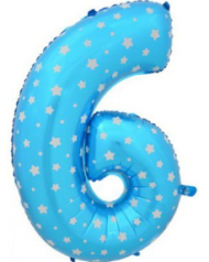 Шар ЦИФРА фольгированный № 6 40"102см Звёздочки голубой