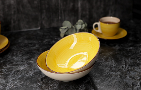 Тарелка керамическая глубокая Морской мир Жёлтая d=18см Арт-4933216