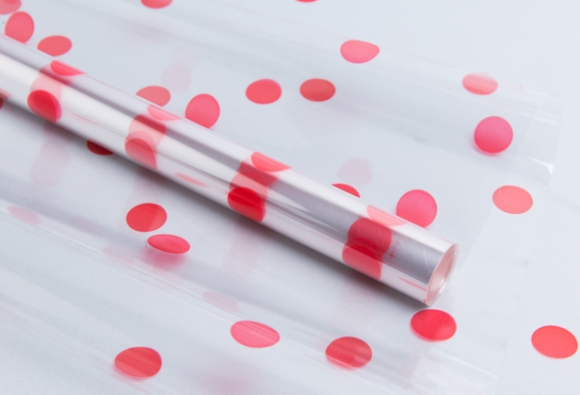 Пленка прозрачная с рисунком Горошины Красные 70см/8м Пленка прозрачная с рисунком Горошины Красные 70см/8м